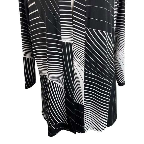 Susan Graver Liquid Knit Open Cardigan Top Women's  Sz Large Black White Stretch - Picture 8 of 16
